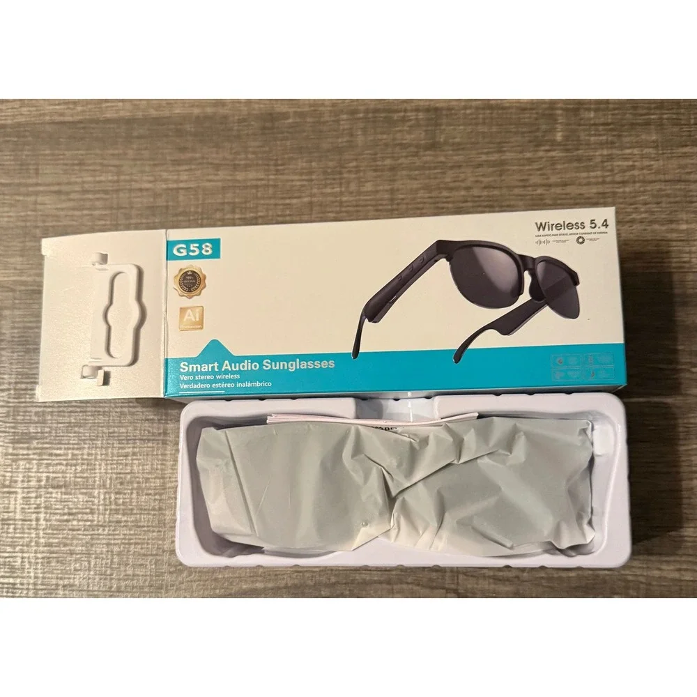 G58 Smart Audio Sunglasses Wireless 5.4 AI Stereo Bluetooth Black Open Ear Boxed